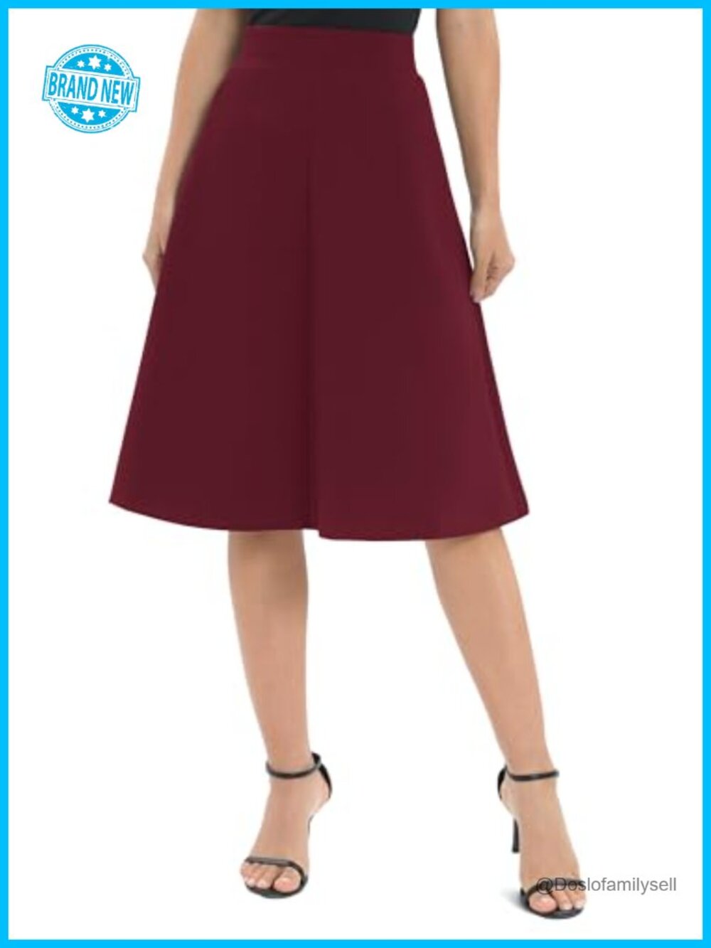 A-Line Elastic High Waist Flare Midi Knee Length Stretchy Skirt